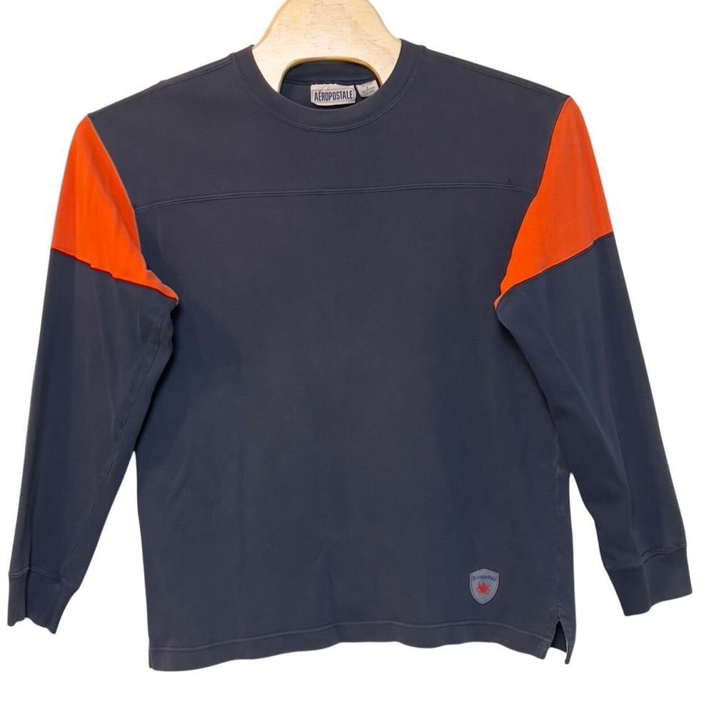 Aéropostale Vintage Rugby Shirt‎ Lion Shield Patch Long Sleeve #34 Size L Blue